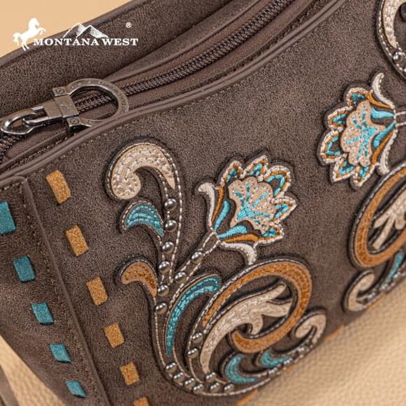 Western Embroidered Crossbody Bag with Tassels, 10x6x3 Inches - Picture 7 of 7